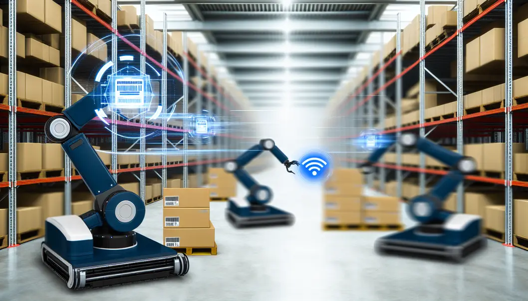 Engenheiros ajustando software em um leitor RFID.