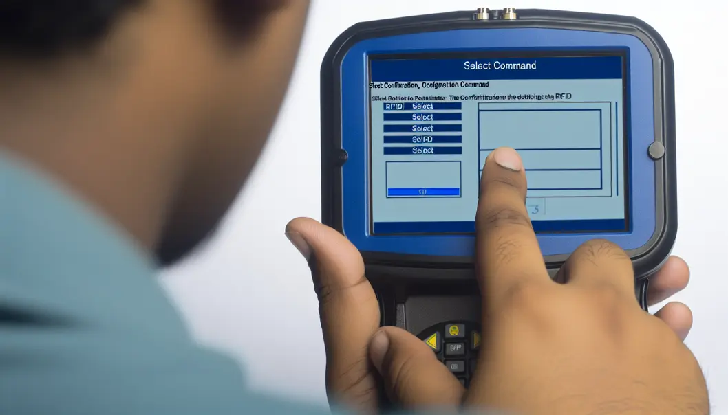 Fluxo de dados entre leitor RFID e tags, destacando o comando Select.